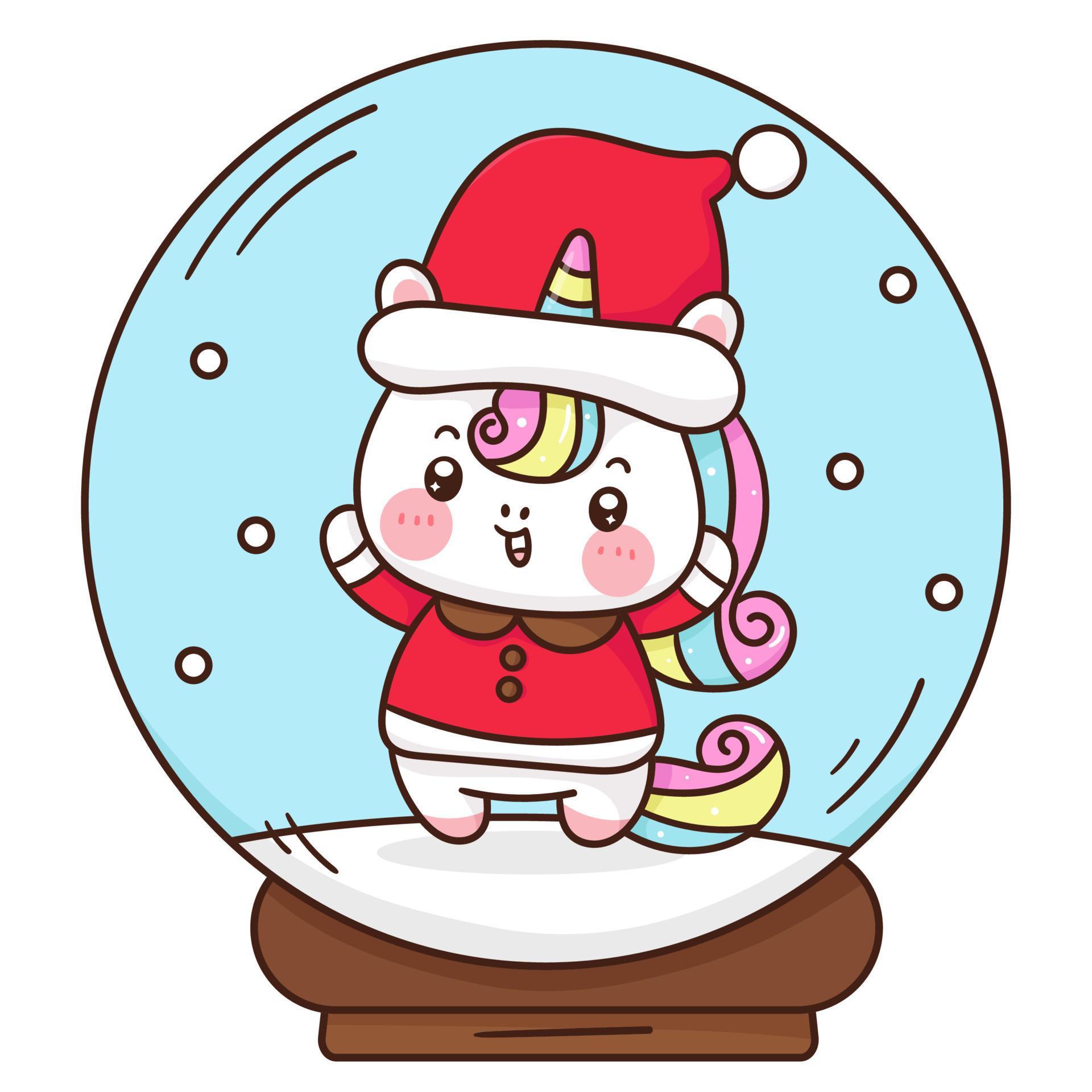 unicórnio papai noel em desenho animado kawaii de bola de natal